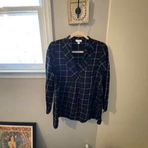 J Jill Tunic Plaid Shirt 100% Cotton Navy